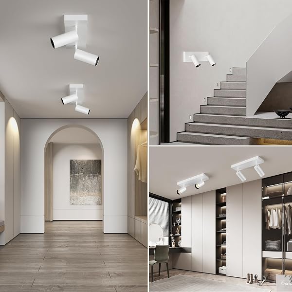 SPOTLIGHT INDOOR CEILING LED LIGHT,2 LIGHTS 40W MODERN SPOT LIGHT FIXTURES 4000K WHITE ACCENT 300°ADJUSTABLE PICTURE PAINTING FOR LIVING ROOM BEDROOM HALLWAY GALLERY FLUSH MOUNT DIRECTIONAL LIGHTING