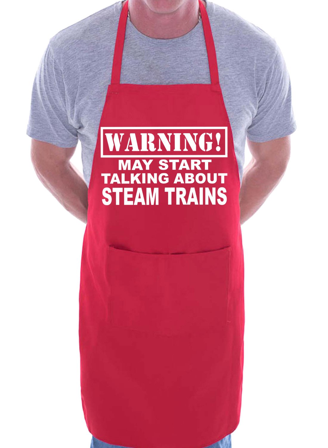 Print4U Warning May Talk About Steam Trains Funny BBQ Novelty Cooking Apron Red