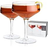 Viski Raye Angled Stemmed Crystal Coupe Cocktail Glasses, Champagne Coupe Glasses, Drinkware Set, Espresso Martini Glasses, Set of 2, 7oz