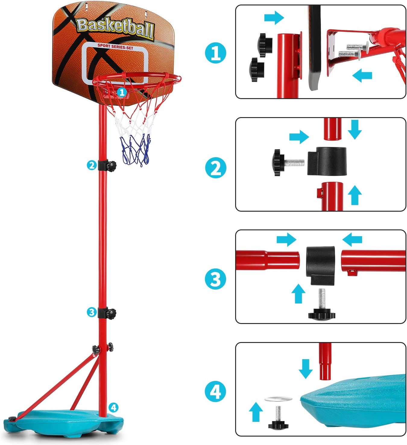 AOKESI Basketball Hoop for Toddler and Kids Set, Adjustable Height from 2.7 to 6.3 feet, Indoor Basketball Toys Products for Baby Boys Girls Outdoor Sports Play for Age 2 3 4 5 Years Old: Toys & Games