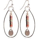 unixmoment Bohemian Vintage Copper Teardrop Beaded Dangle Drop Earrings Alloy Hollow Tribal Hook Earrings For Women
