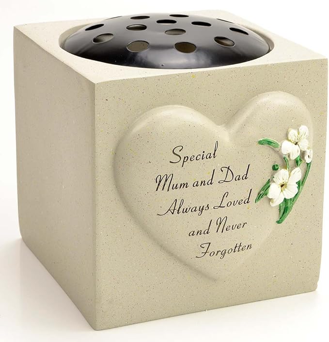 Angraves Vasetto Porta Fiori Di Ornamento Per Tomba Con Frase Commemorativa Per Genitori Con Cuore In Rilievo E Scritta Amazon It Casa E Cucina