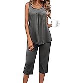 Ekouaer Capri Pajama Sets for Women 2 Piece Soft Cute Pjs Round Neck Sleeveless Lounge Set for Summer Sleepwear S-XXXL