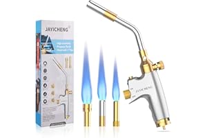 JAYICHENG Propane Torch Head kit with 3 torch tips,High Intensity Trigger Mapp Start Gas Torch,JS12000 Flame Welding Torch with Self Ignition and Flame Lock for Light Welding,Soldering, Brazing,Heating,Thawing