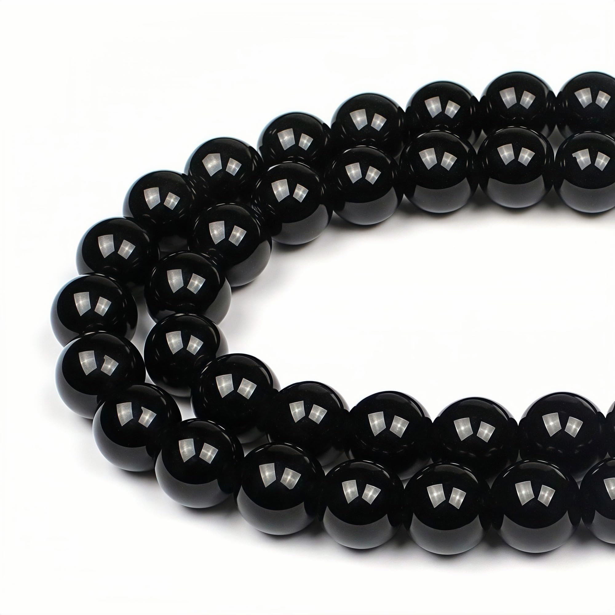 MJDCB Natural Round Stone Beads 10mm Obsidian Loose Gemstone Beads for Jewelry Making Bracelet Necklace 35pcs