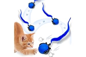 MERNEUO Interactive Cat Ball Toy, Upgraded Automatic Rolling Cat Ball with Tail 2.0 and Type C Cord, Touch Activated Moving Toy for Cats and Dogs (Blue)