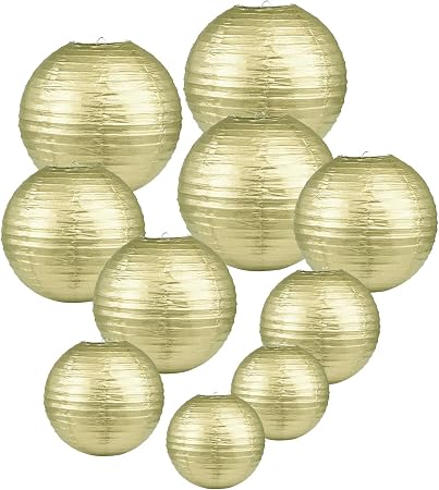 Lihao 6 8 10 12 Lampion Papier Boule Pour Décoration Mariage Maison Anniversaire Noël Fête 10 Pièces Doré