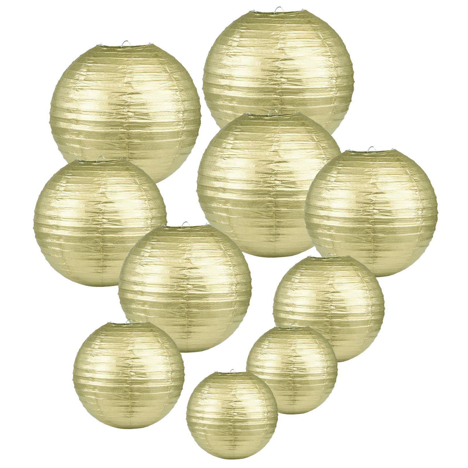 LIHAO 6 "8" 10 "12" Ball Round Paper Lanterns Lamp Shade for Wedding Home, Birthday, Christmas, Party - (10 Pieces, Golden)