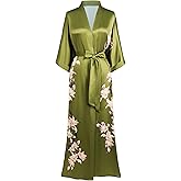 BABEYOND Kimono Robe Cover up with Box Long Floral Satin Sleepwear Silky Bathrobe Bachelorette Robe