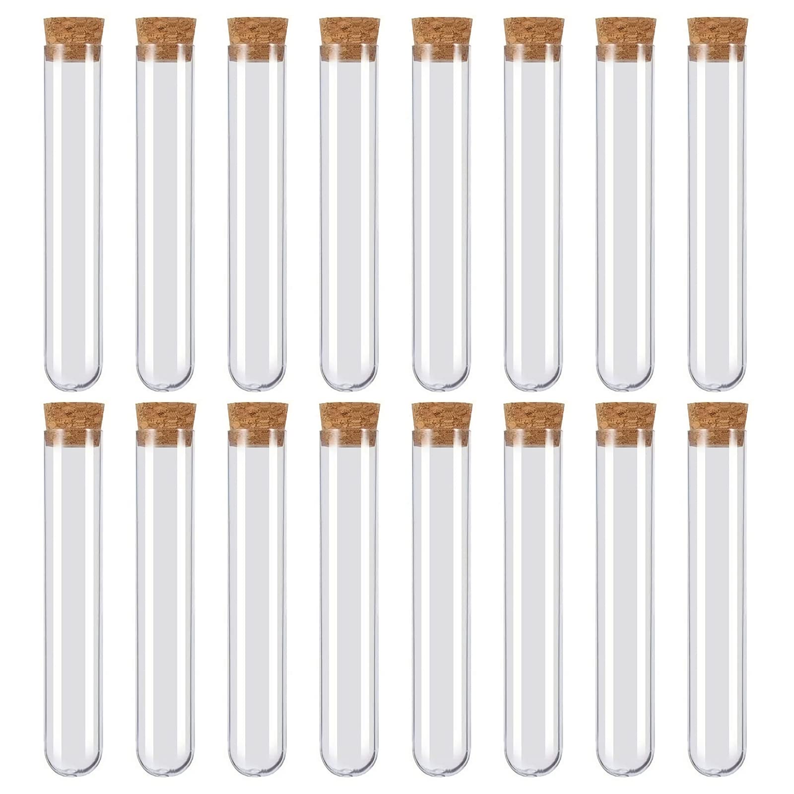 Plastic Test Tubes 30ml Clear Test Bottle with Cork Stoppers Good Seal Storage for Candy Powder Spice Liquid or Lab Scientific Experiments 150 x20mm 16Pcs