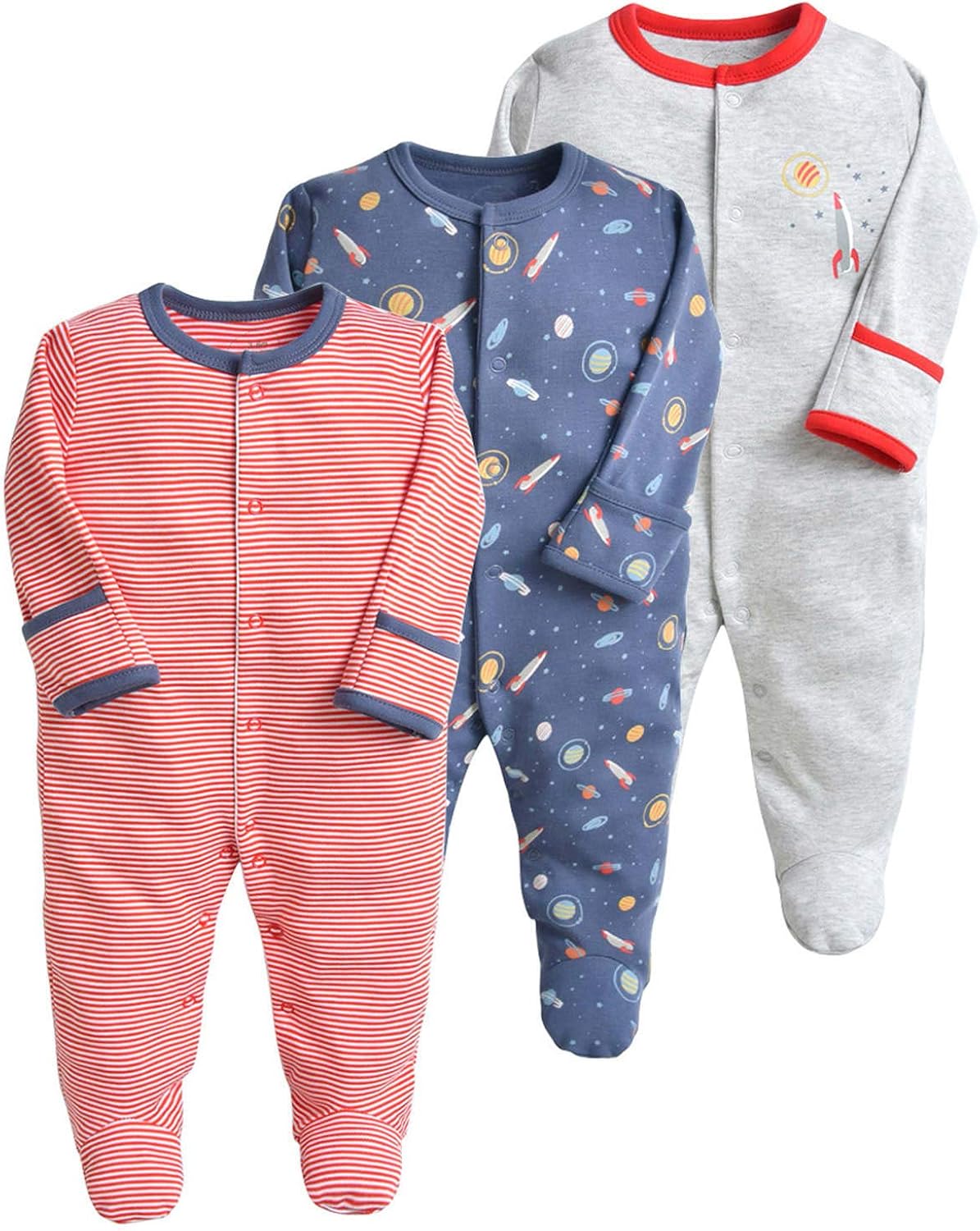 Baby Strampler Mädchen Jungen Schlafstrampler 3er Pack Bodys Baumwolle Overall Langarm