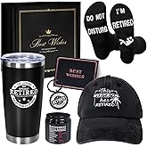 Tecanne Retirement Gifts for Men, Funny Retired Presents Include Insulated Tumbler Baseball Cap Socks Keychain Scented Candle with Gift Box for Dad, Coworkers, Friends, Retired People