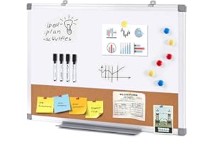 S SWANCROWN Dry Erase Board Cork Board Combo, Magnetic White Board and Bulletin Pin Board Combination,Hanging Wall Mounted Vision Board for Home, School, Office,Silver Frame,24"x18"