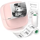 Gloryang JD-23 Sticker Printer, Mini Portable Thermal Printer Print Pod, Inkless Bluetooth Label Maker Machine for DIY Crafts, Journaling, Office & Home Use, 2 Rolls Sticker Paper, Pink