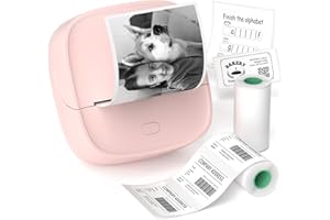 Gloryang JD-23 Sticker Printer, Mini Portable Thermal Printer Print Pod, Inkless Bluetooth Label Maker Machine for DIY Crafts, Journaling, Office & Home Use, 2 Rolls Sticker Paper, Pink