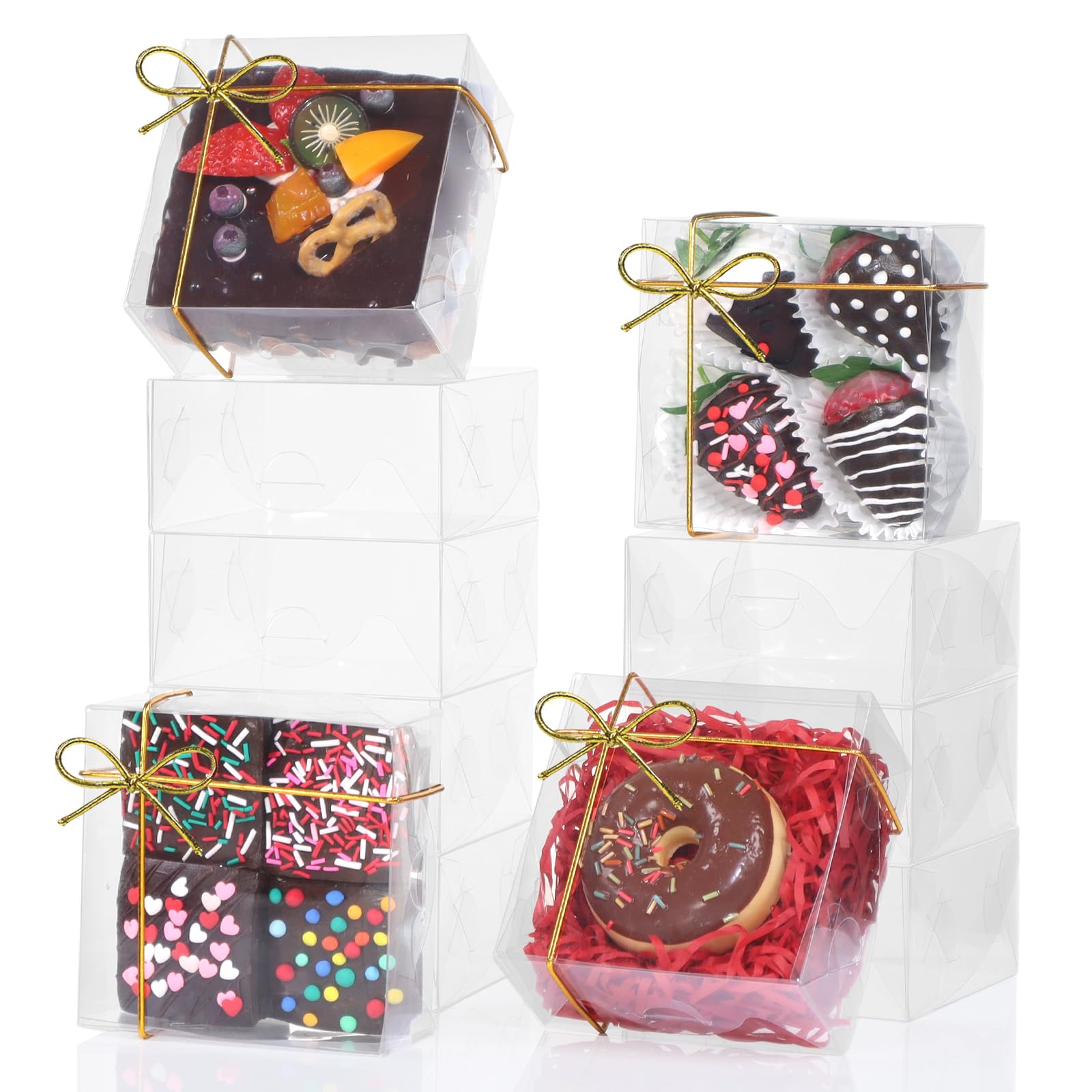 Photo 1 of 20pcs 4x4x2 Inch Bakery Boxes with Window Cookies Boxes Soap Box Chocolate Truffle boxes Macaron Boxes Gift Treat Boxes for Cake Browine pastries, Dount or gifts goodies Party Favor