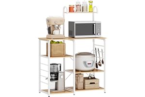 soges Microwave Cart Coffee Station, Kitchen Bakers Rack, Utility Microwave Oven Stand Storage Cart, Workstation Shelf, White Oak 172-MO