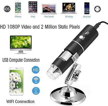 Amazon Com Wireless Portable Digital Microscope 1000x 1080p Fhd 2 0 Mp 8 Led Lamp Beads 60mm Manual Focusing Wifi Endoscope Camera Magnifier Compatible With Android Ios Windows Mac Office Products