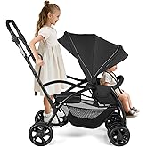 BABY JOY Sit and Stand Stroller, Foldable Double Stroller with Standing Platform, Adjustable Handlebar/Canopy/Backrest/Footre