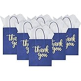 DjinnGlory 50 Pack Medium Navy Thank You Gift Bags with Handles 10x8x4 Inch, Nautic Blue Paper Bags and White Tissue Paper for Small Business, Graduation, Wedding, Bridal Baby Shower Party Favors
