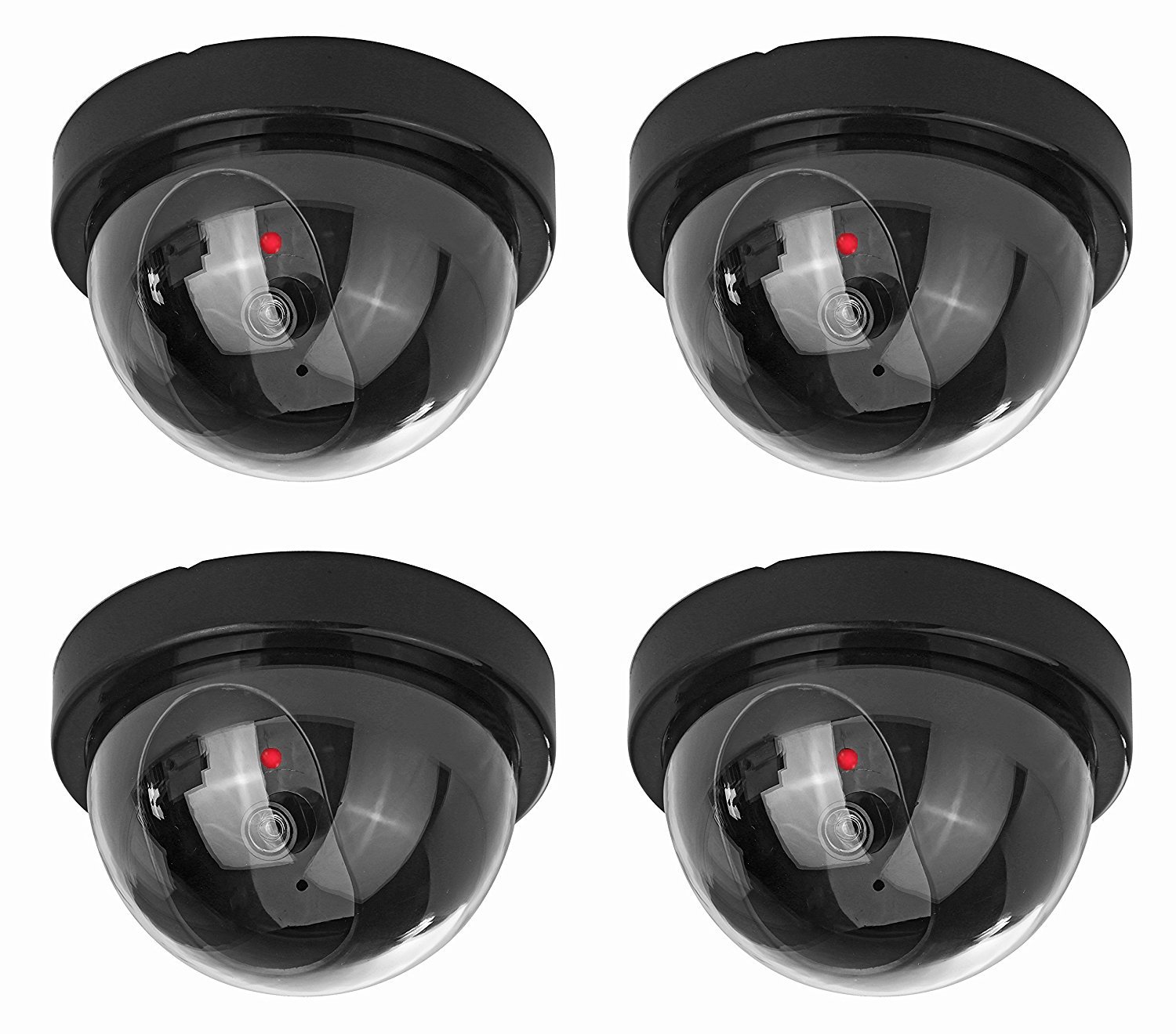 NONMON 4 Pack Dummy Security Dome Cameras with Flashing LED Lights Black