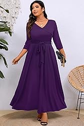 Plus Size Maxi Dress Sexy 3/4 Sleeve V Neck Plus