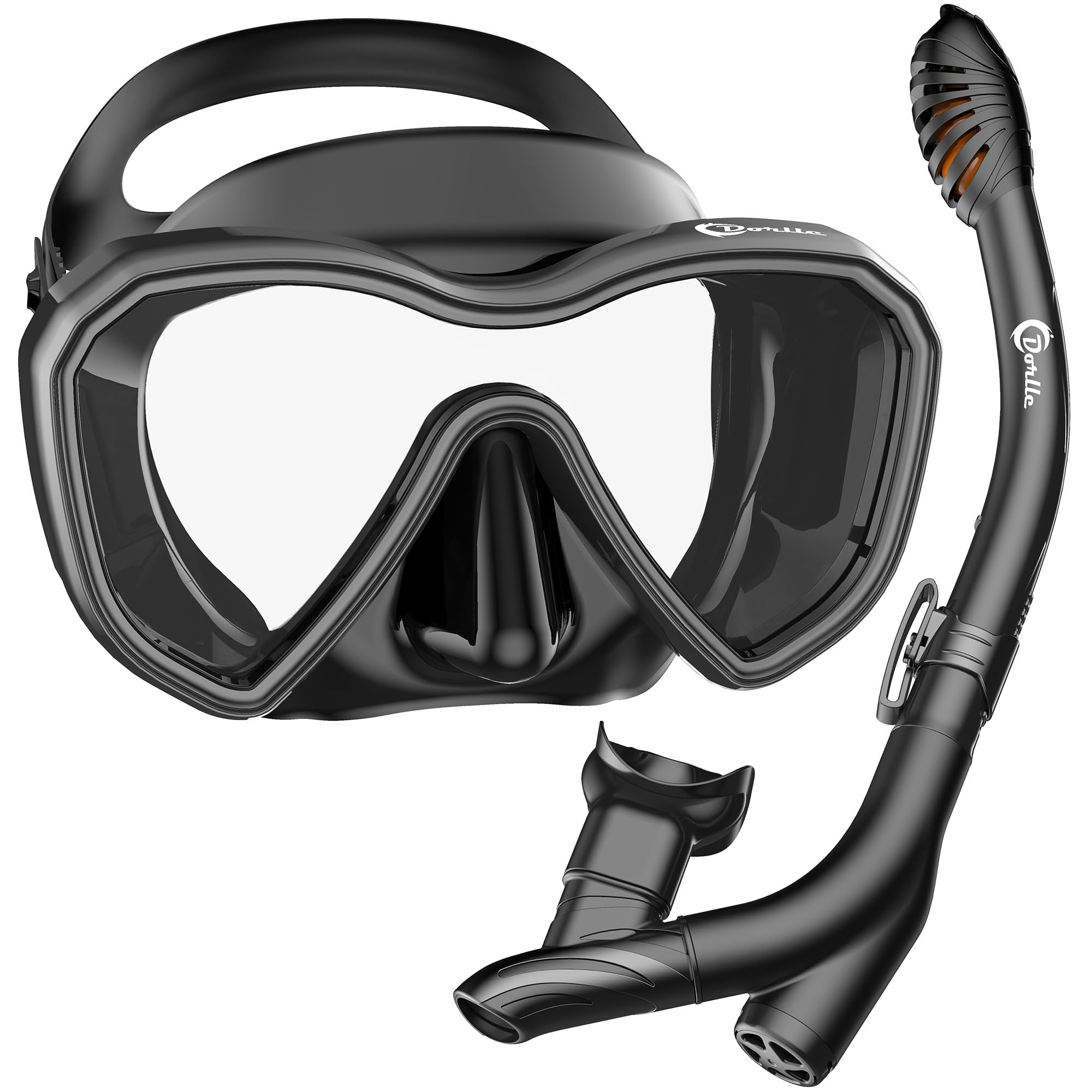 Dorlle Snorkel Set, Improved Panorama Snorkel Mask, Waterproof Diving Mask, Anti-Fog, Anti-Leak, Tempered Glass, with 3-Channel Premium Dry Snorkel for Adults