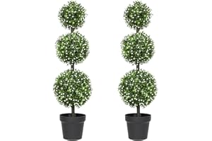 Luyue 3FT Artificial Topiaries 2 Pack Boxwood Ball Tree Front Porch Decor Outdoor Topiary Plant Set of 2 Faux 3 Balls Boxwood Topiary in Pot for Outdoor Front Door Plant Patio and Garden Décor