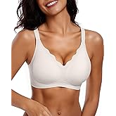 Vertvie Women Seamless Jelly Bras No Underwire Supportive Wireless Push Up Full Coverage Bralette Comfy Scalloped T-Shirt Bra