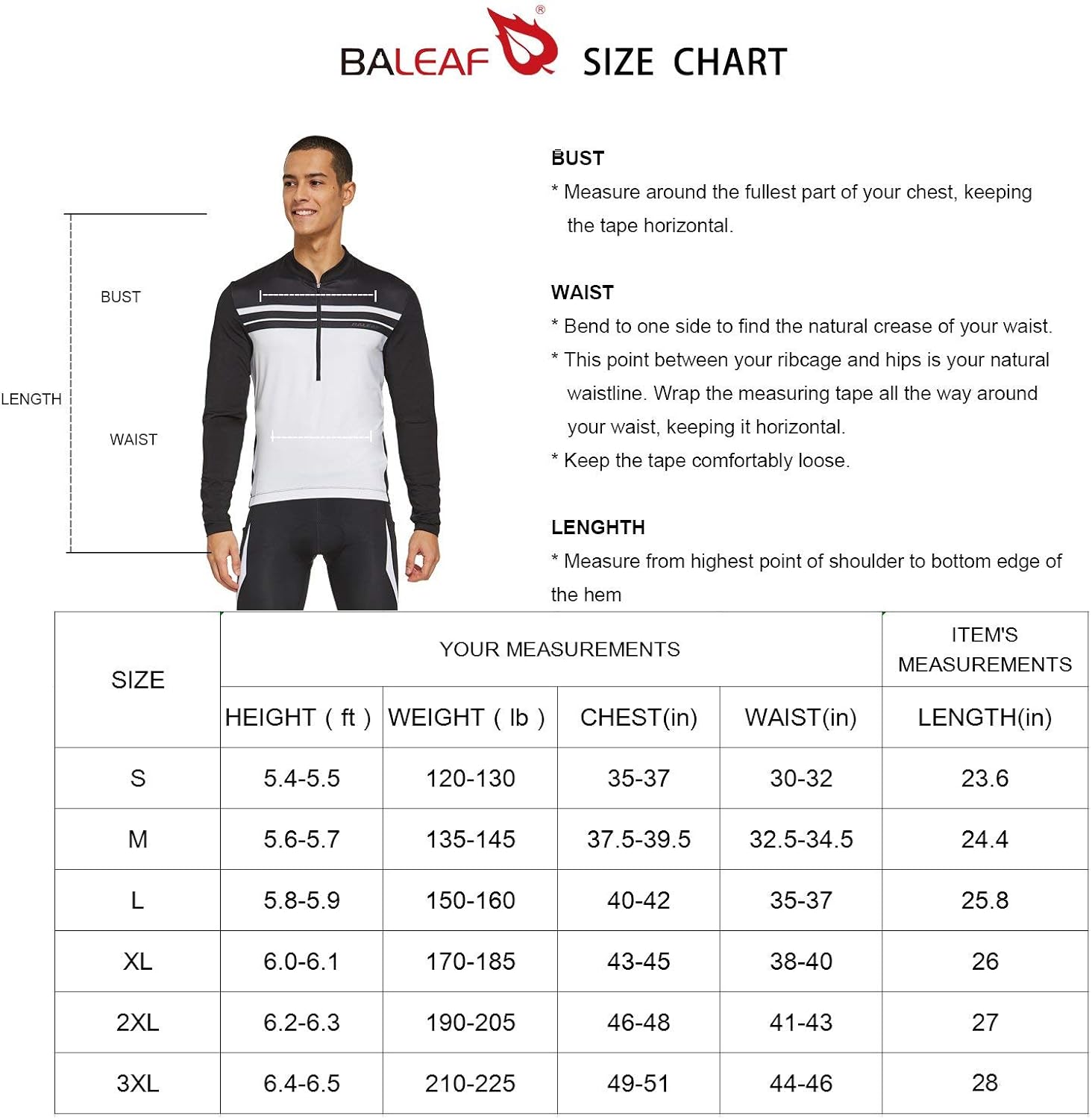BALEAF Men's Cycling Bike Jersey Long Sleeve Shirt with 4 Rear Pockets Mountain Reflective Quick Dry UPF 50+ : Clothing