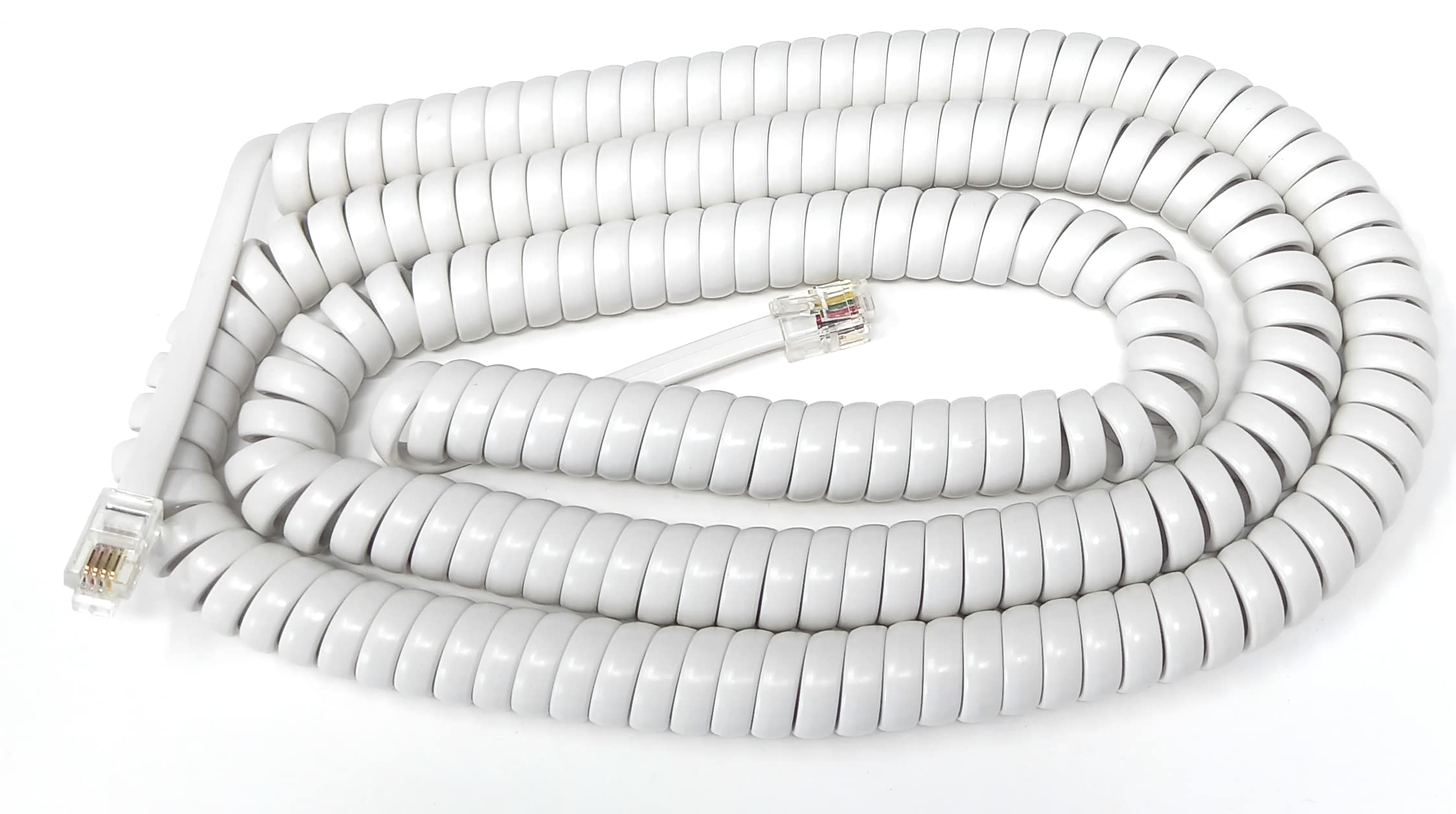 DRUT 6m Coiled RJ10 RJ9 RJ22 4P4C 4 PIN Telephone Handset Curly Lead Cable 20ft White