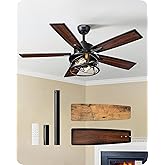 EDISHINE 42“ Farmhouse Ceiling Fans with Lights and Remote, 10%-100% Dimmable, 6 Speeds, Wood Blades, DC Reversible Motor, Ti