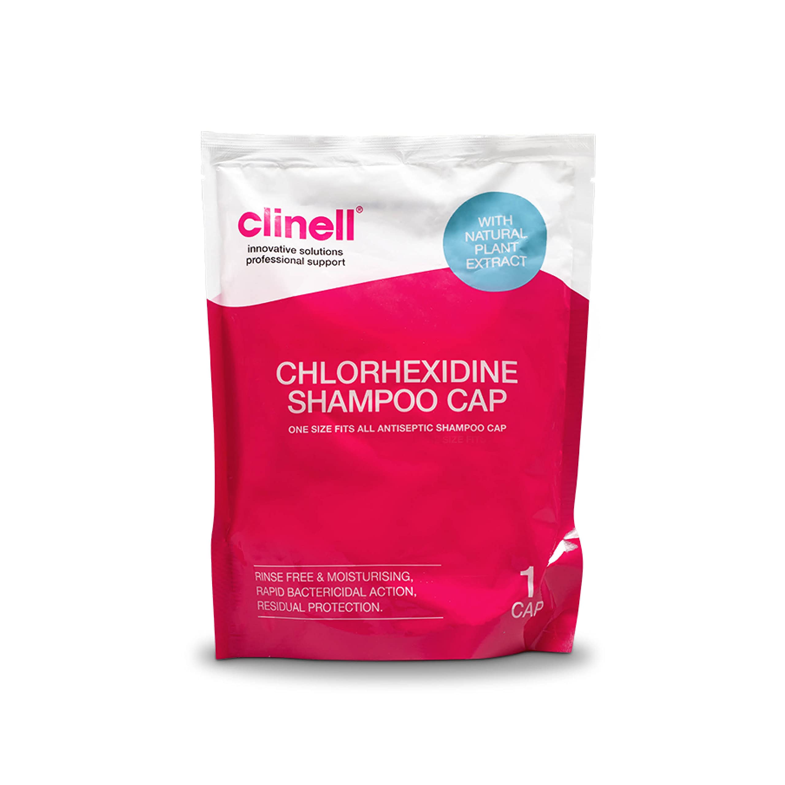 Clinell Chlorhexidine Antiseptic Shampoo Cap - Pack of 1 Cap - Anti-Bacterial, Use on Dry Hair, Kills Pathogens, Residual Protection - Rinse Free, One Step Solution