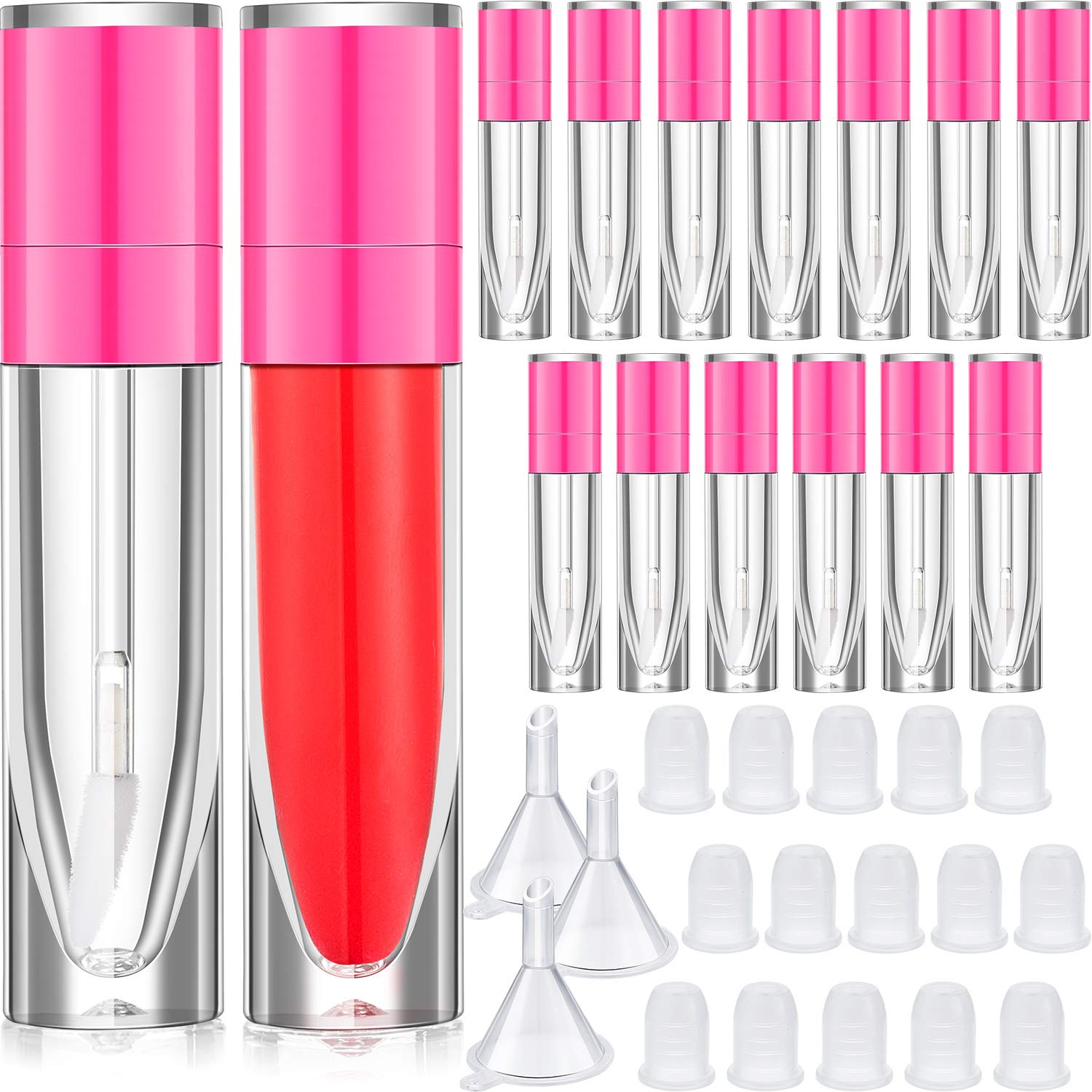 15 Pieces Lip Gloss Tube Empty Plastic Lipstick Sample Refillable Lip Balm Bottle Container and 3 Funnel for Women Girls Cosmetic, Liquid, Toiletry, Travel Home (White) : Beauty