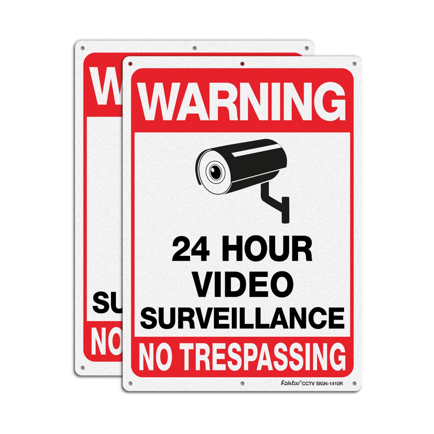 Faittoo Video Surveillance Sign, No Trespassing Sign - 2 Pack - 35 x 30 cm .040 Rust Free Heavy Aluminum, Reflective, Waterproof, Weatherproof and Fade.