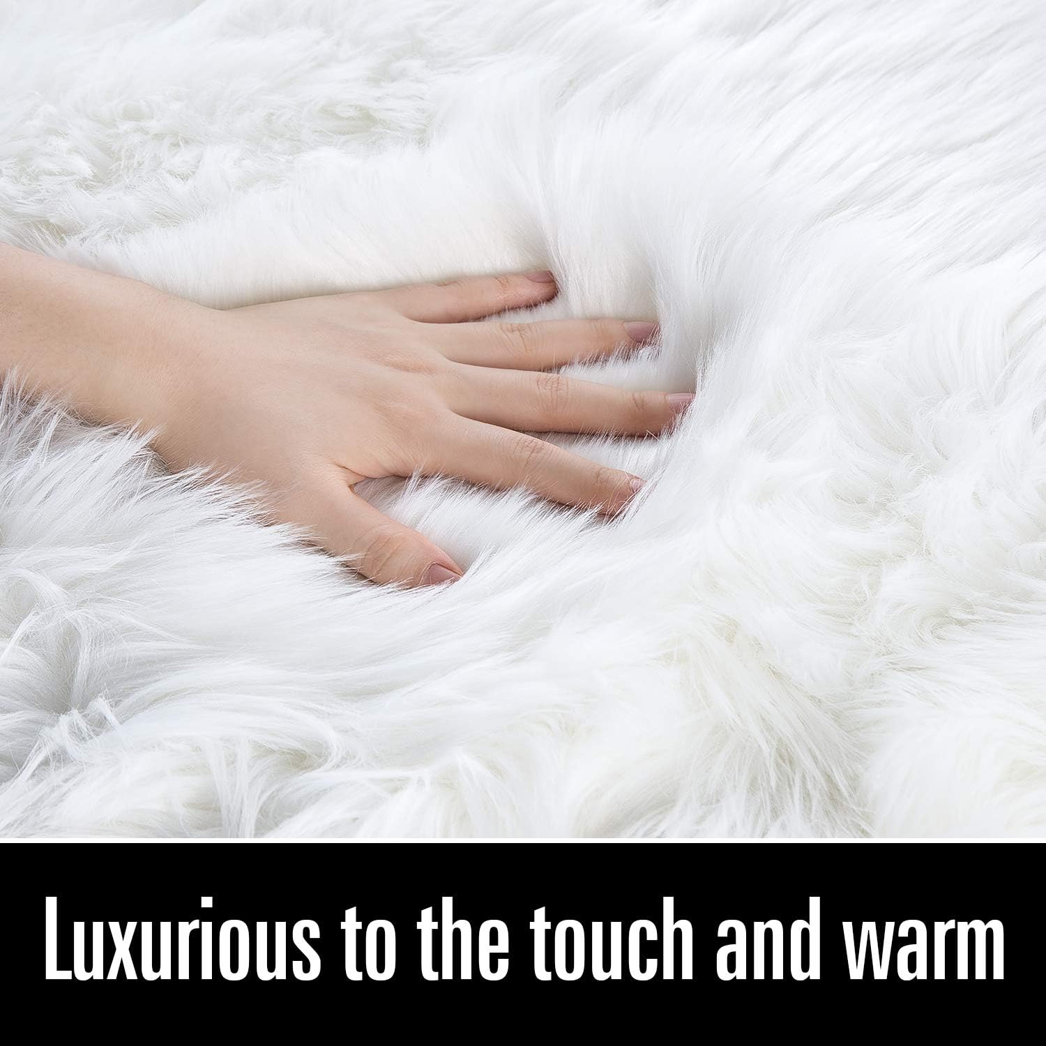 LOCHAS Deluxe Super Soft Fluffy Shaggy Home Decor Faux Sheepskin Rug for Bedroom Floor Sofa Chair, Chair Cover Seat Pad Couch Pad Area Carpet, 2ft x 3ft, Ivory White: Kitchen & Dining