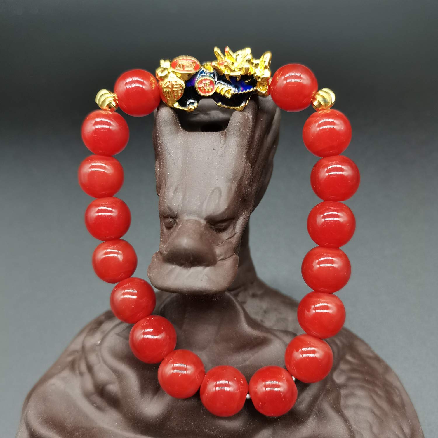 Homelavie Feng Shui Pixiu Bracelet 10mm Amulet Dragon Natural Stone Beads Bracelet Attract Wealth Money and Good Luck