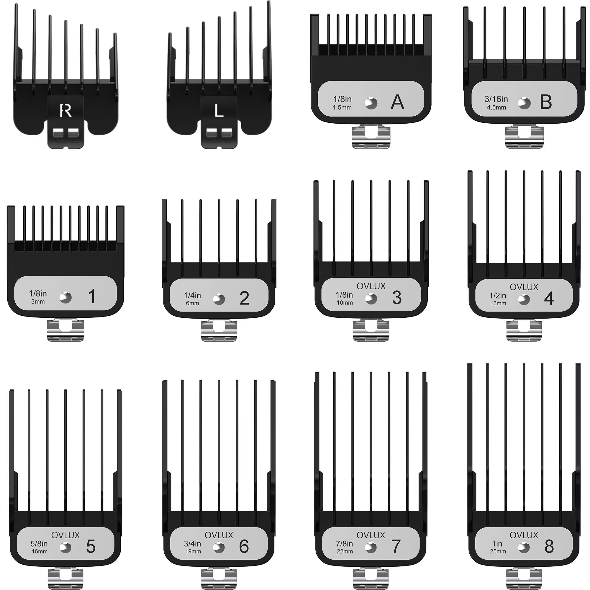 Photo 1 of WahI-Compatible Clipper Guards Set - 10 Metal Guides from 1/16” to 1”, Includes L & R Ear Tapers