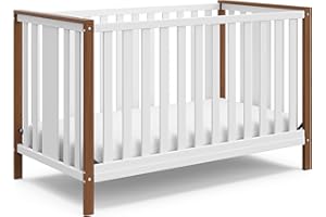 Storkcraft Modern Pacific 5-in-1 Convertible Crib (White with Vintage Driftwood) – GREENGUARD Gold Certified, Converts from B