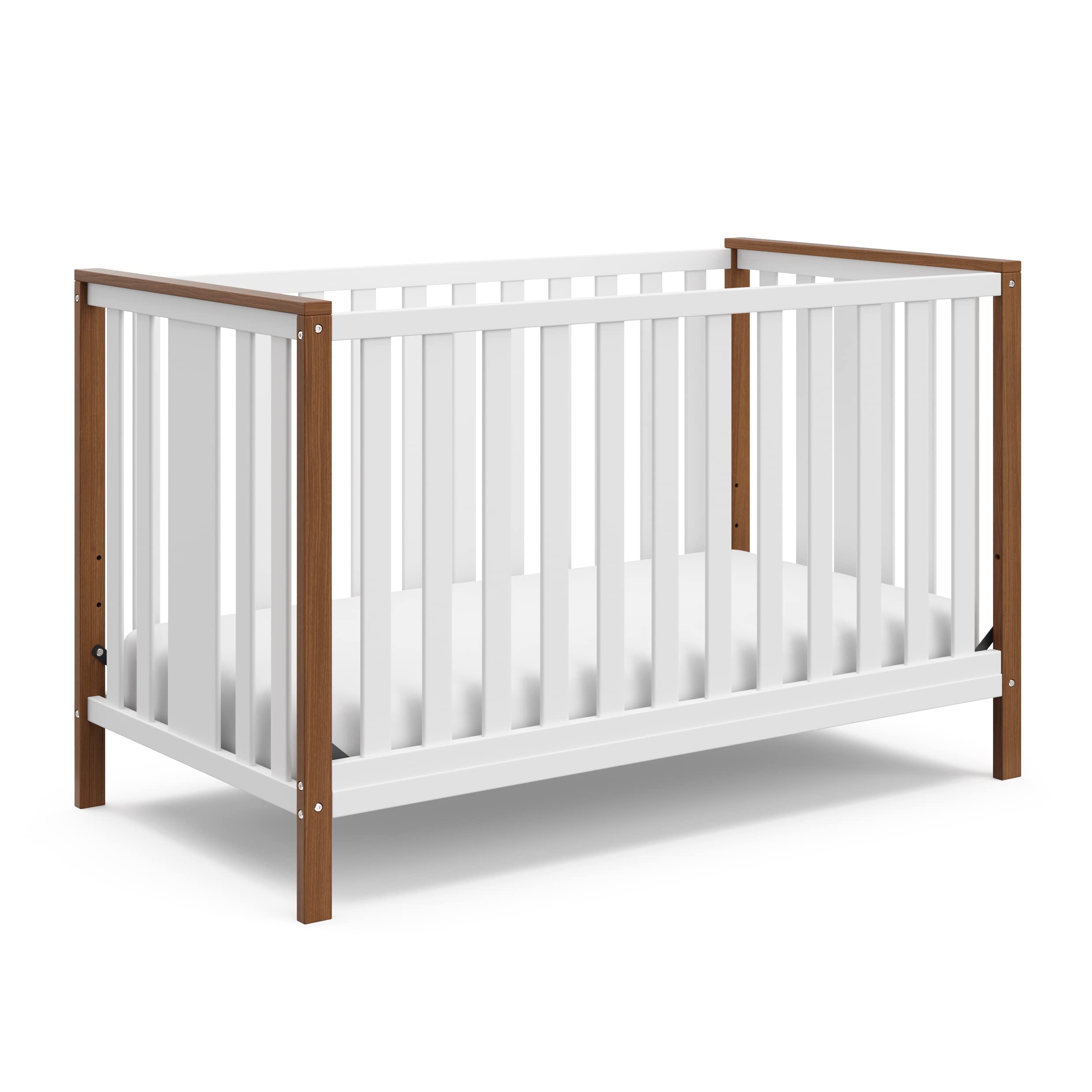 Photo 1 of **ASSEMBLY INSTRUCTIONS INCLUDED** Storkcraft Modern Pacific 4-in-1 Convertible Crib (White with Vintage Driftwood) – GREENGUARD Gold Certified, Converts from Baby Crib to Toddler Bed and Full-Size Bed, Adjustable Mattress Support Base