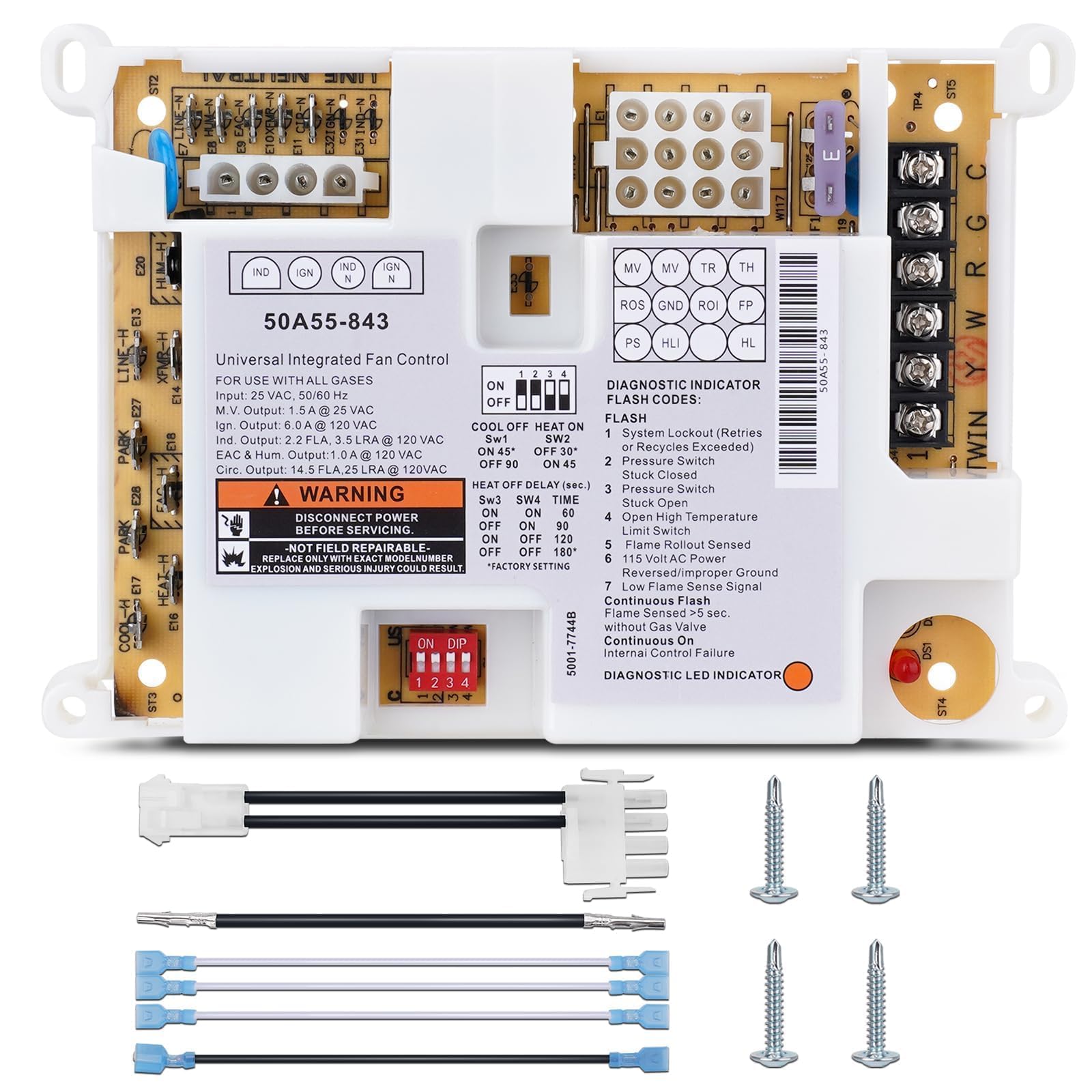 Photo 1 of 50A55-843 Integrated Furnace Control Board Compatible with White Rodgers Silicon Carbide Ignition Modules, Universal OEM Replacement with Install Accessories, 24/120 VAC