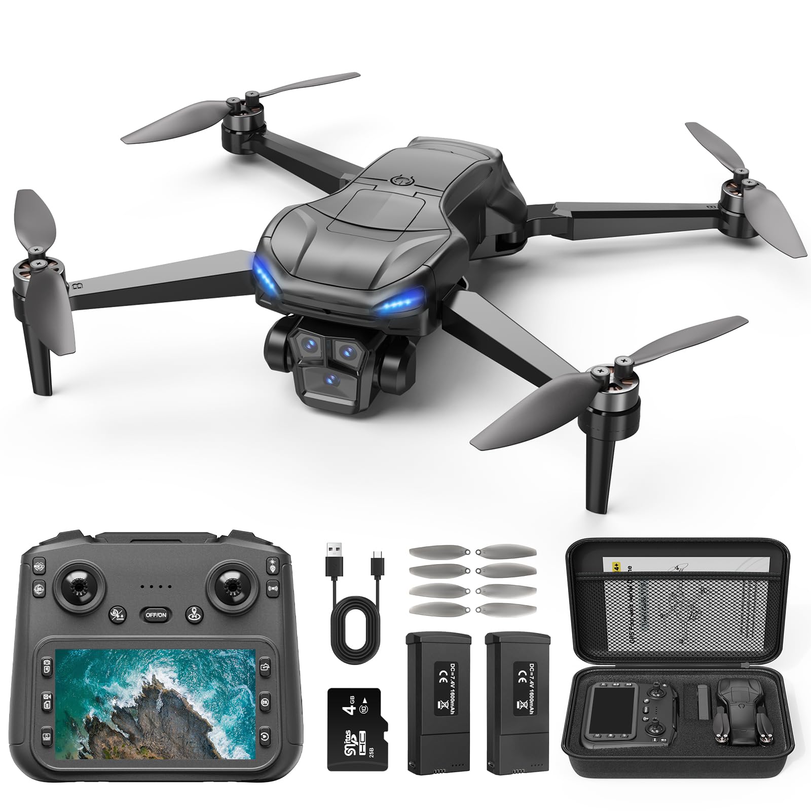 Photo 1 of Naseto GPS Drone with 4k camera for adults, 4.5’’ LCD Screen Controller, Brushless Motor, 60-Min Flight Time with 2 Batteries, SD Card Included, 5G FPV Quadcopter with Smart Return, Great Gift for Beginners