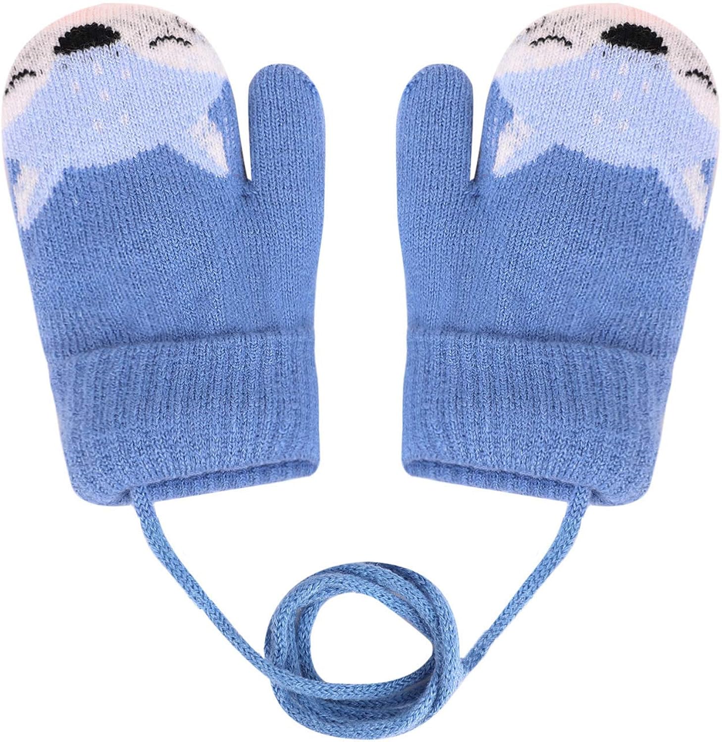 JIAHG Kids Magic Stretch Mittens Baby Boys Girls Winter Knitted Gloves on String Toddlers Cute Cartoon Fox Gloves Outdoor Hands Warmer Children Fleece Lined Ski Cycling Mitts for 1-4 - Image 4