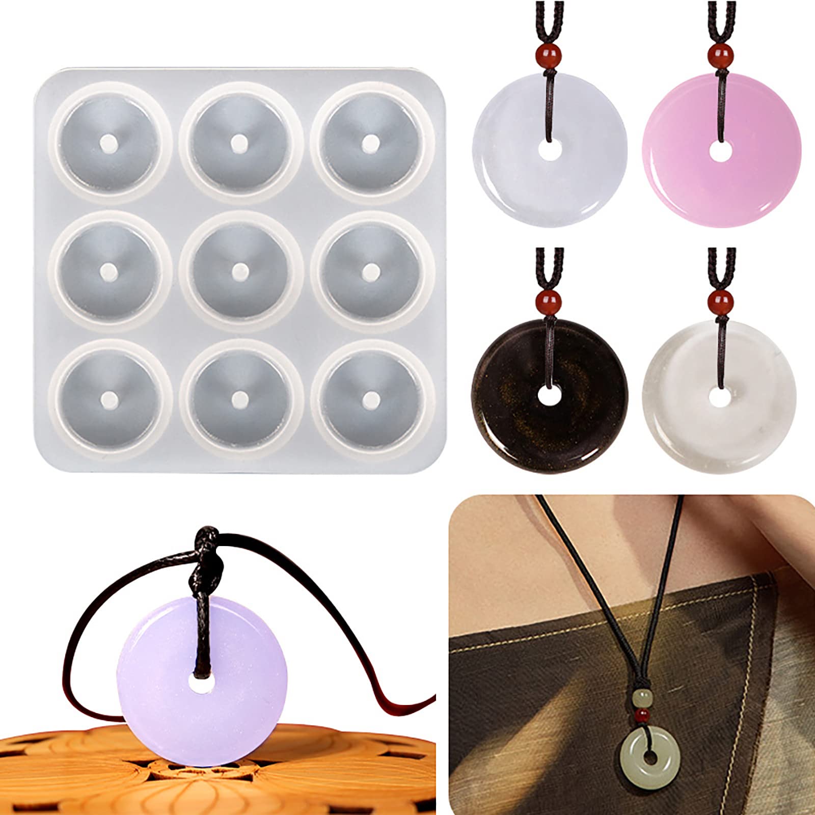 Silicone Circle Donut Necklace Pendant Resin Epoxy Mold, Crystal Lucky Charm Jewelry Casting Mould Agate DIY Handmade Craft