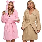 Personalized Custom Flannel Hooded Bathrobe for Women,Personalized Pajamas Jumpsuits Robes for Women with Furry Ears and Embroidered Text Name S-2XL