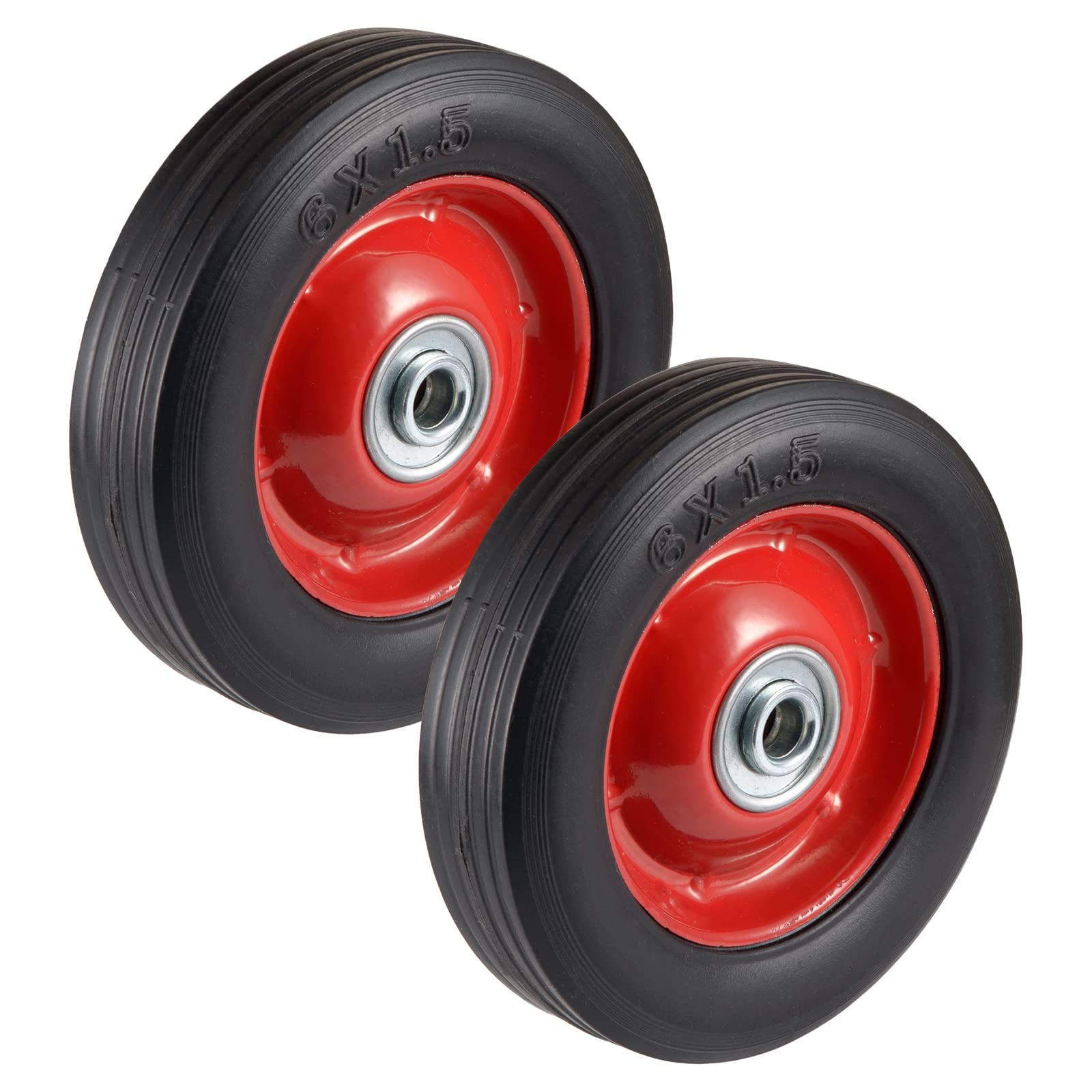 Photo 1 of CCTVMTST 2pcs 6inch x 1.5inch Hand Truck Wheels with Ball Bearings, 0.5” Bore Hole Diameter Solid Rubber Wheel Assemblies (XJY001)