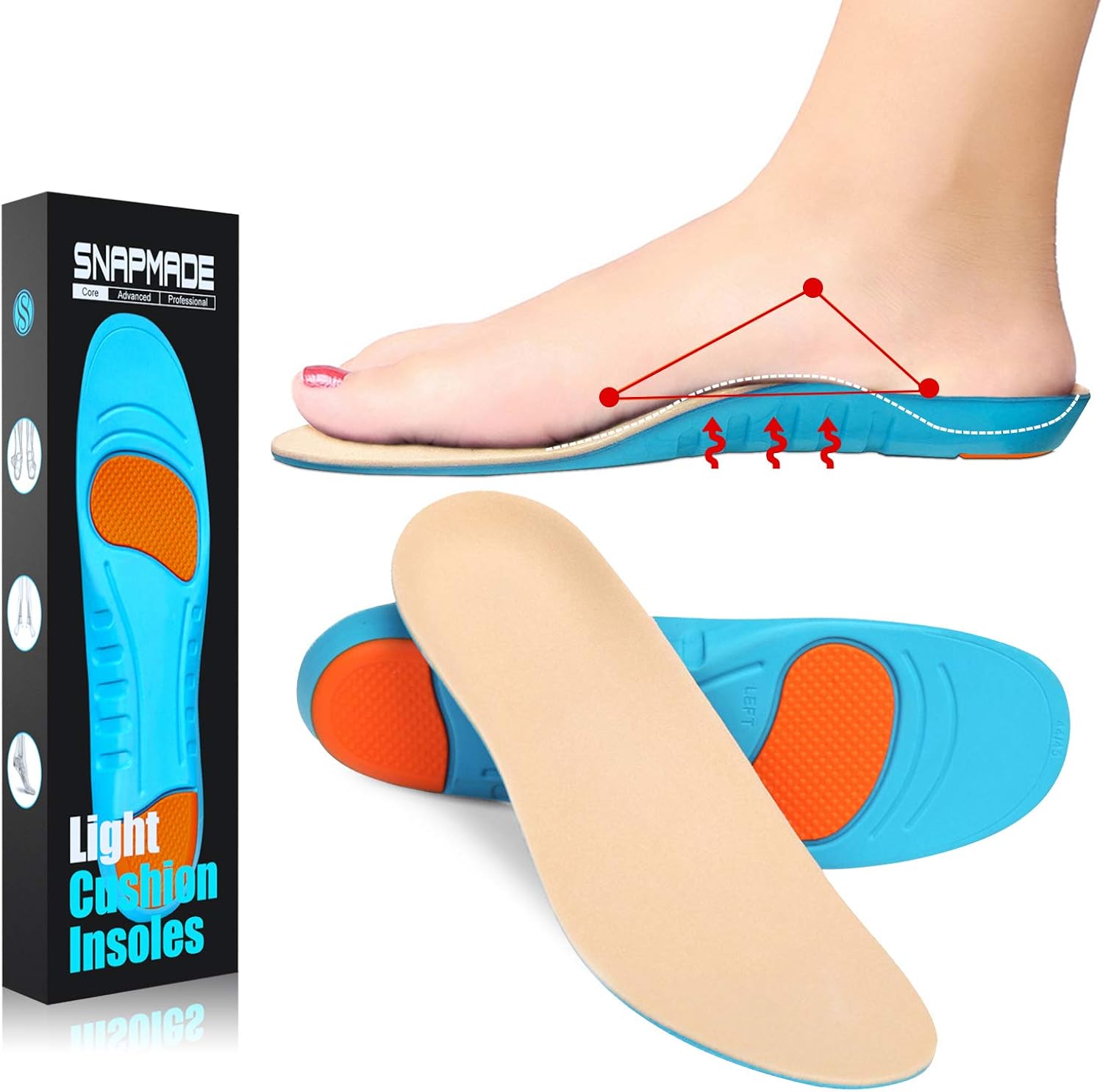 Snapmade Premium Plantar Fasciitis Insoles Shoe Inserts for