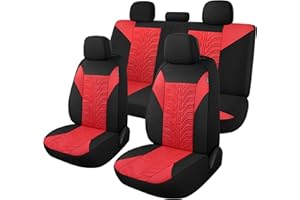 CAROMOP Car Seat Covers Full Set, Washable and Breathable Premium Cloth Seat, Split Bench Seat Covers for Cars, Universal Fit for Most Car Interior Covers Sedan Truck SUV(Black/Red)