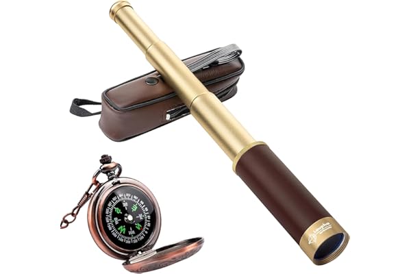 Laupha Retro Pirate Telescope 25x30 Spyglass Portable Collapsible Handheld Telescope Zoom Vintage Monocular Classical Collection Compass for Camping Hunting Boating Gift