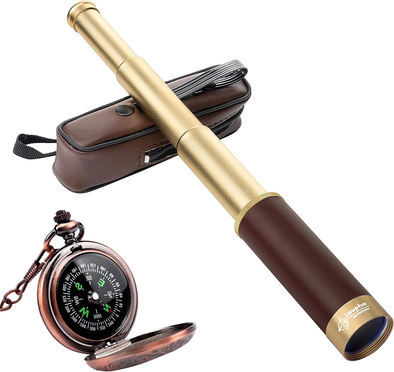 Laupha Retro Pirate Telescope 25x30 Spyglass Portable Collapsible Handheld Telescope Zoom Vintage Monocular Classical Collection Compass for Camping Hunting Boating Gift